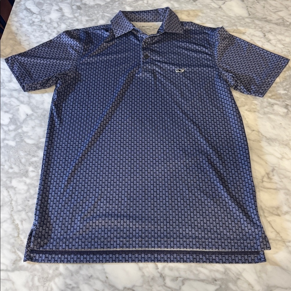 Vineyard vibes Sankaty polo, size XS, navy with nautical print